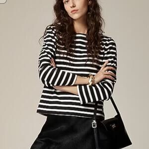 J Crew Sz XS Classic Mariner Cloth T-Shirt Black Boatneck Stripe Preppy Nautical